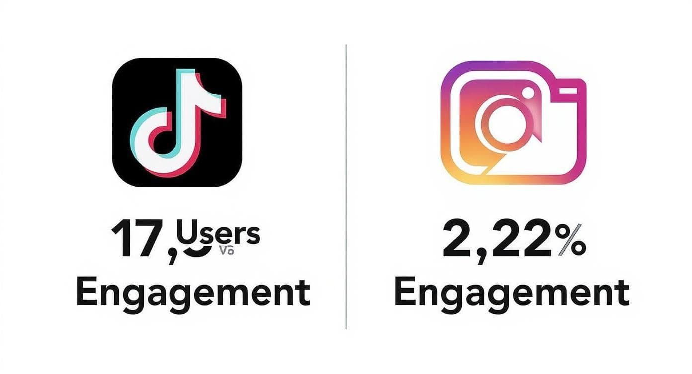 Infographic comparing TikTok and Instagram user numbers and engagement rates