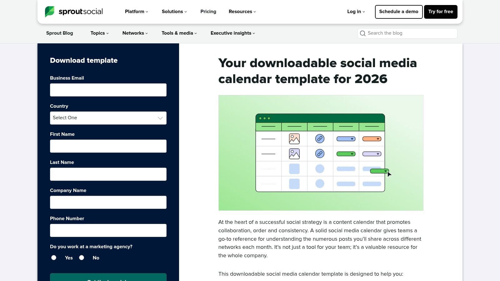Sprout Social — Downloadable Social Media Calendar Template