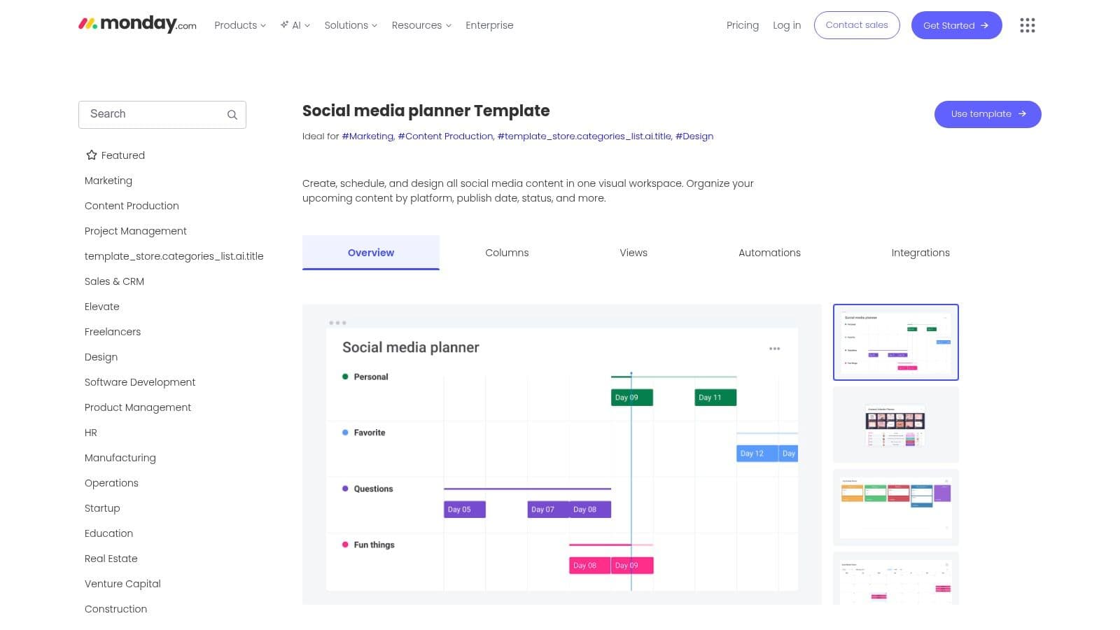 monday.com — Social Media Planner Template