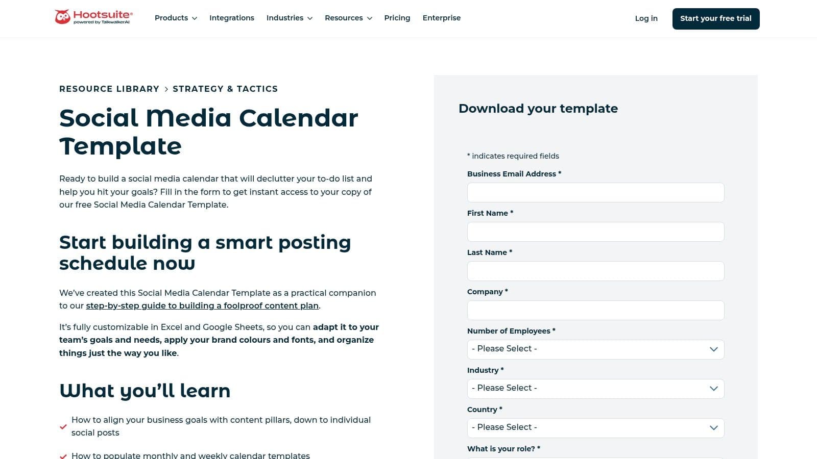 Hootsuite — Social Media Calendar Template