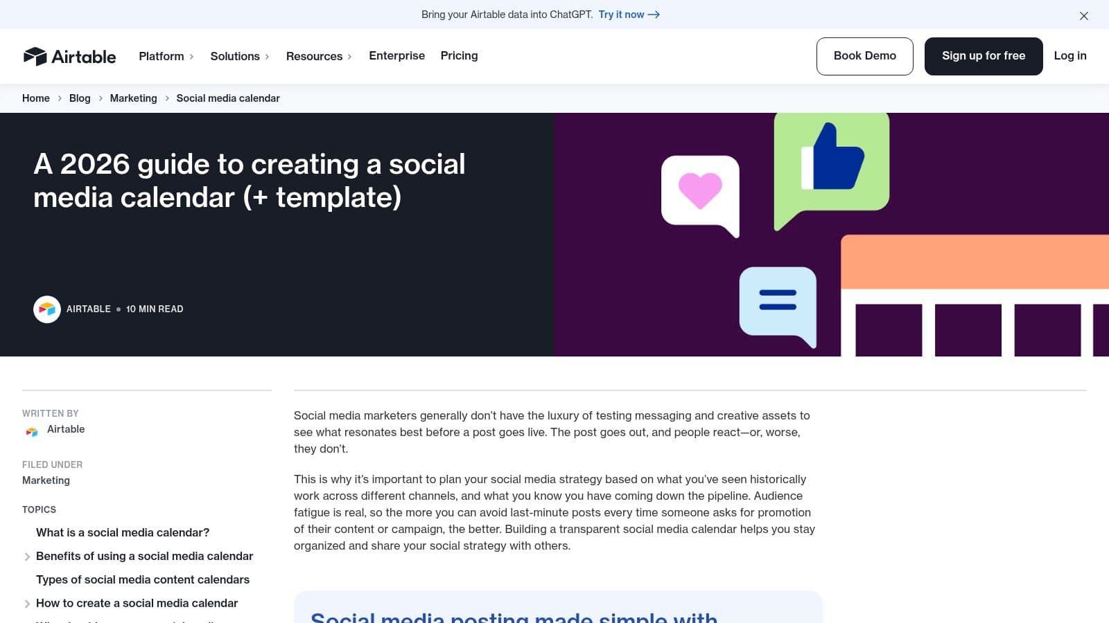 Airtable — Social Media Calendar Template/Base