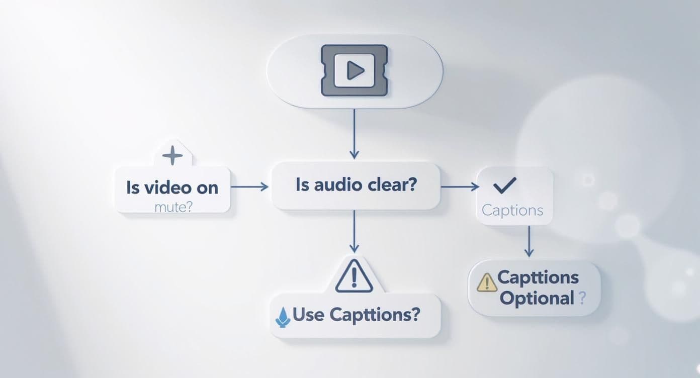 Flowchart detailing the process of checking video audio clarity and utilizing captions.
