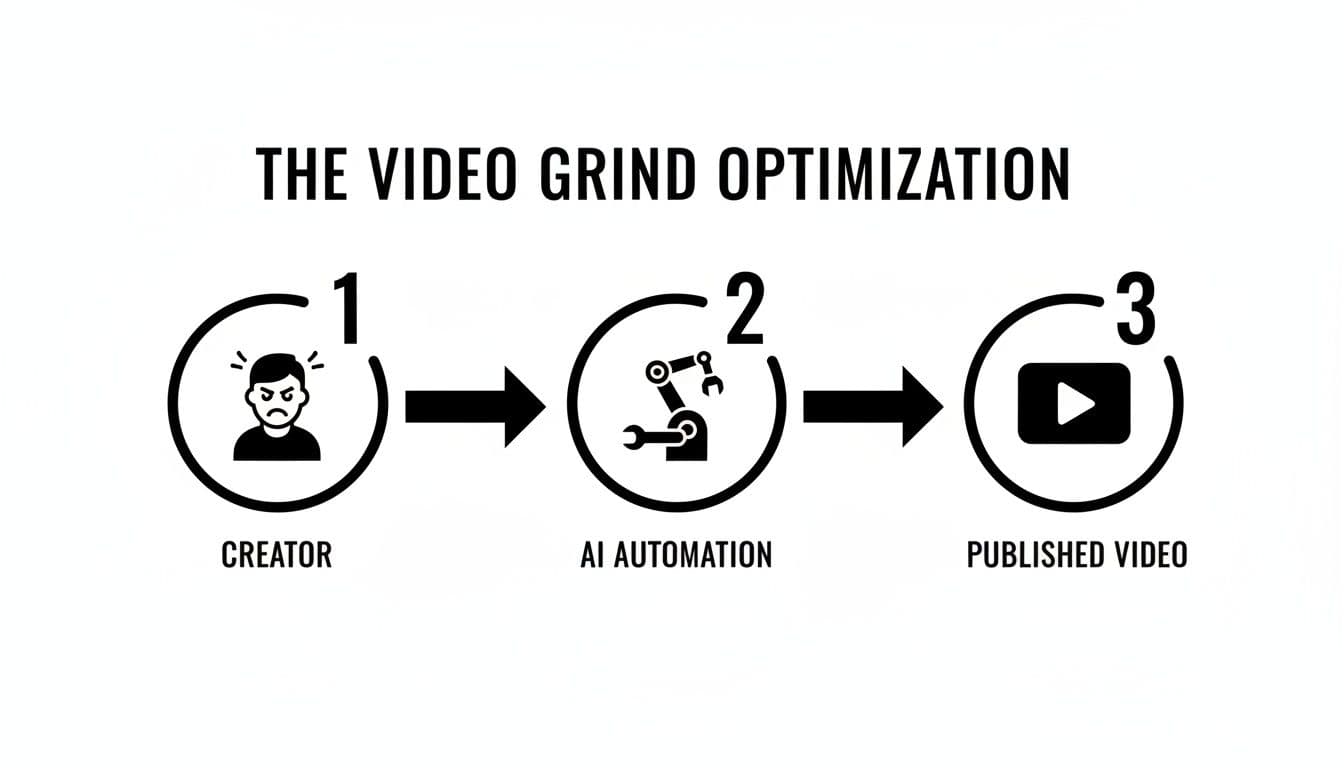 Diagram showing how AI automation optimizes video creation, transforming creator effort into published videos.