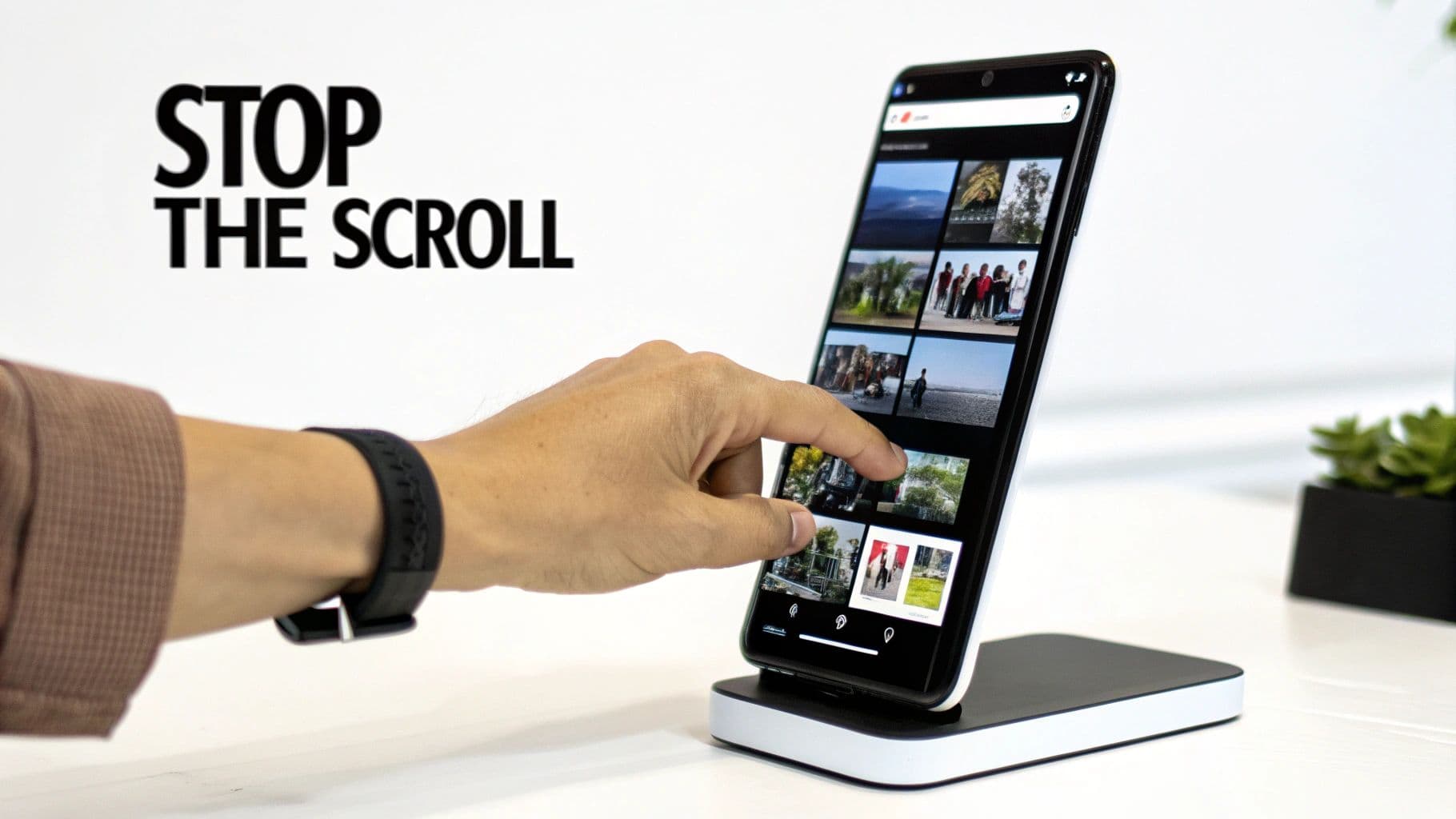 A smartphone displaying a vertical short-form video with dynamic captions and fast-paced cuts.