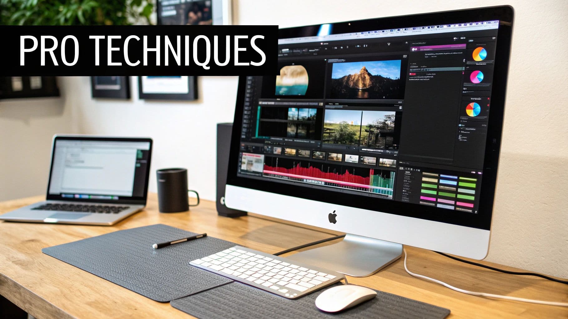A video editor's timeline showing advanced techniques like J-cuts and B-roll.