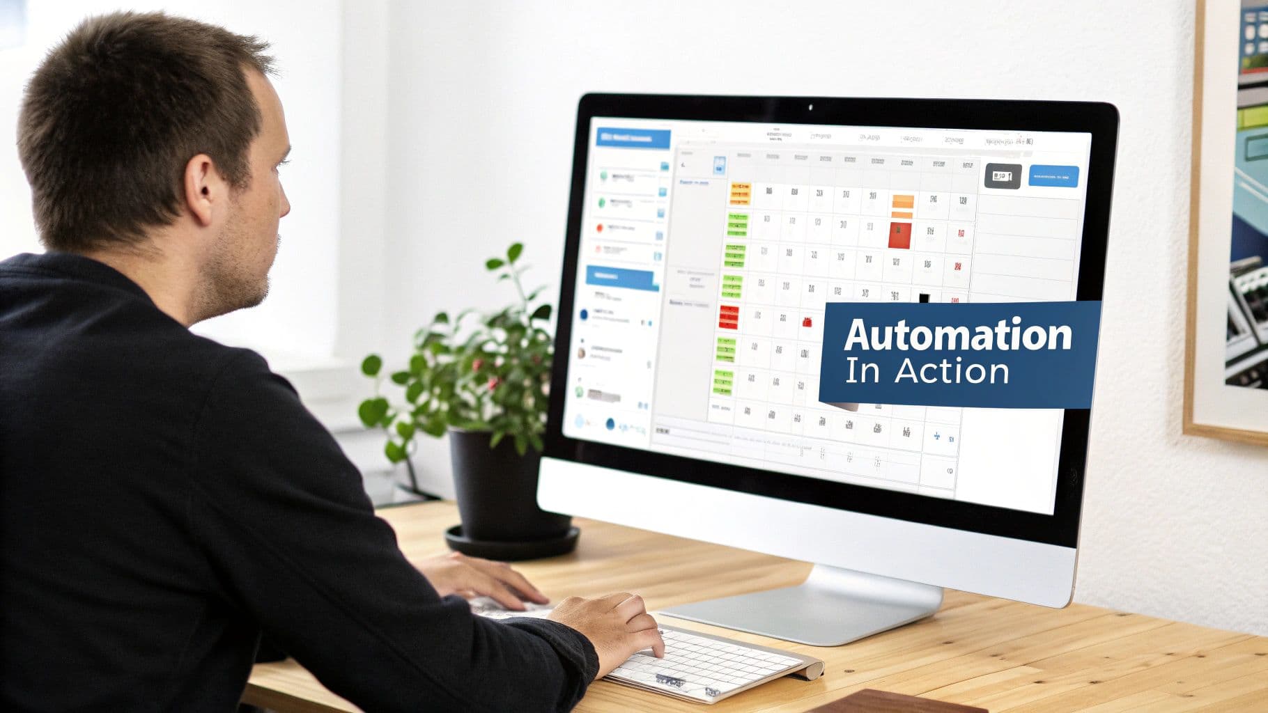 El quadre de comandament d’un gestor de xarxes socials en un portàtil, mostrant un calendari de contingut i anàlisi de rendiment.