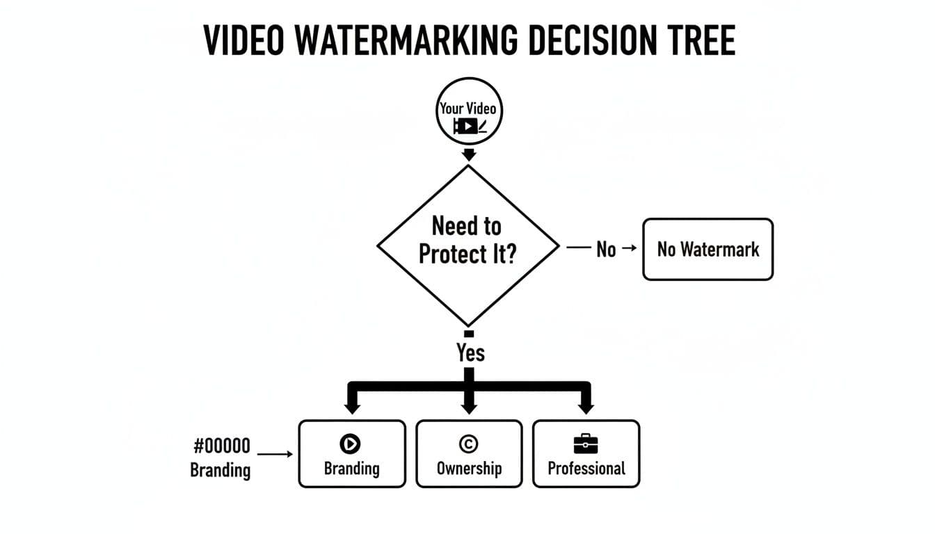 Un arbre de decisions per a filigranes de vídeo, que guia els usuaris sobre si i com protegir els seus vídeos.