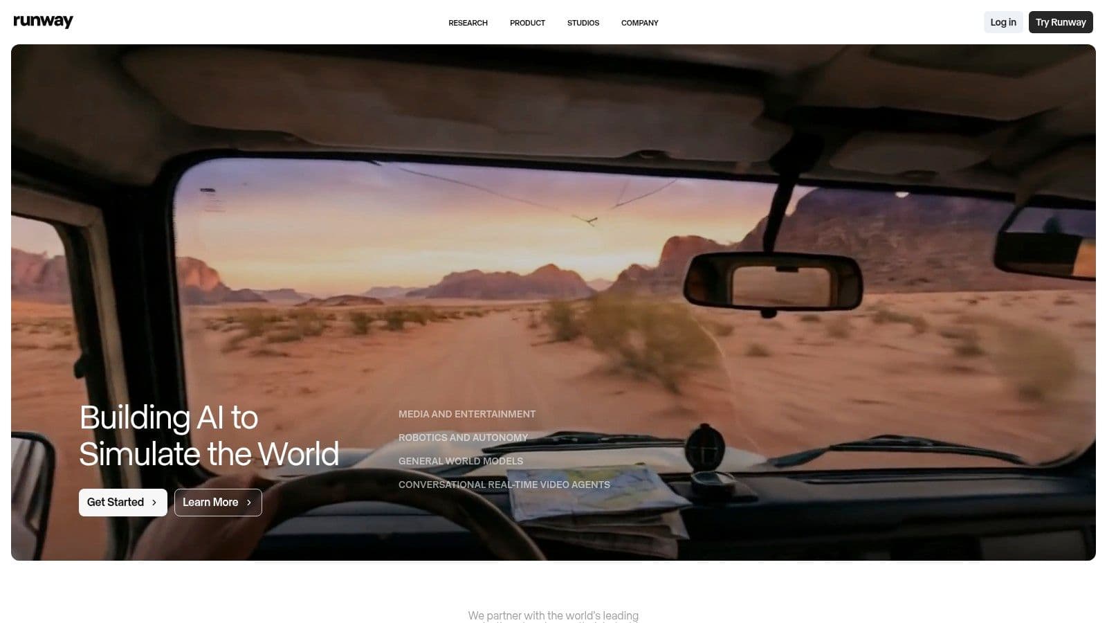 Runway AI video generation interface showing a text prompt and resulting video clip.