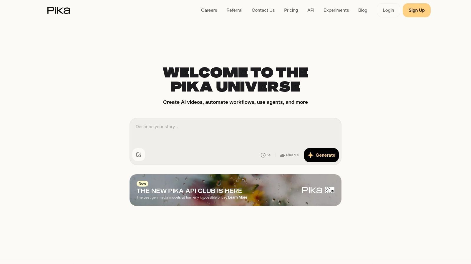 Pika AI video generation interface