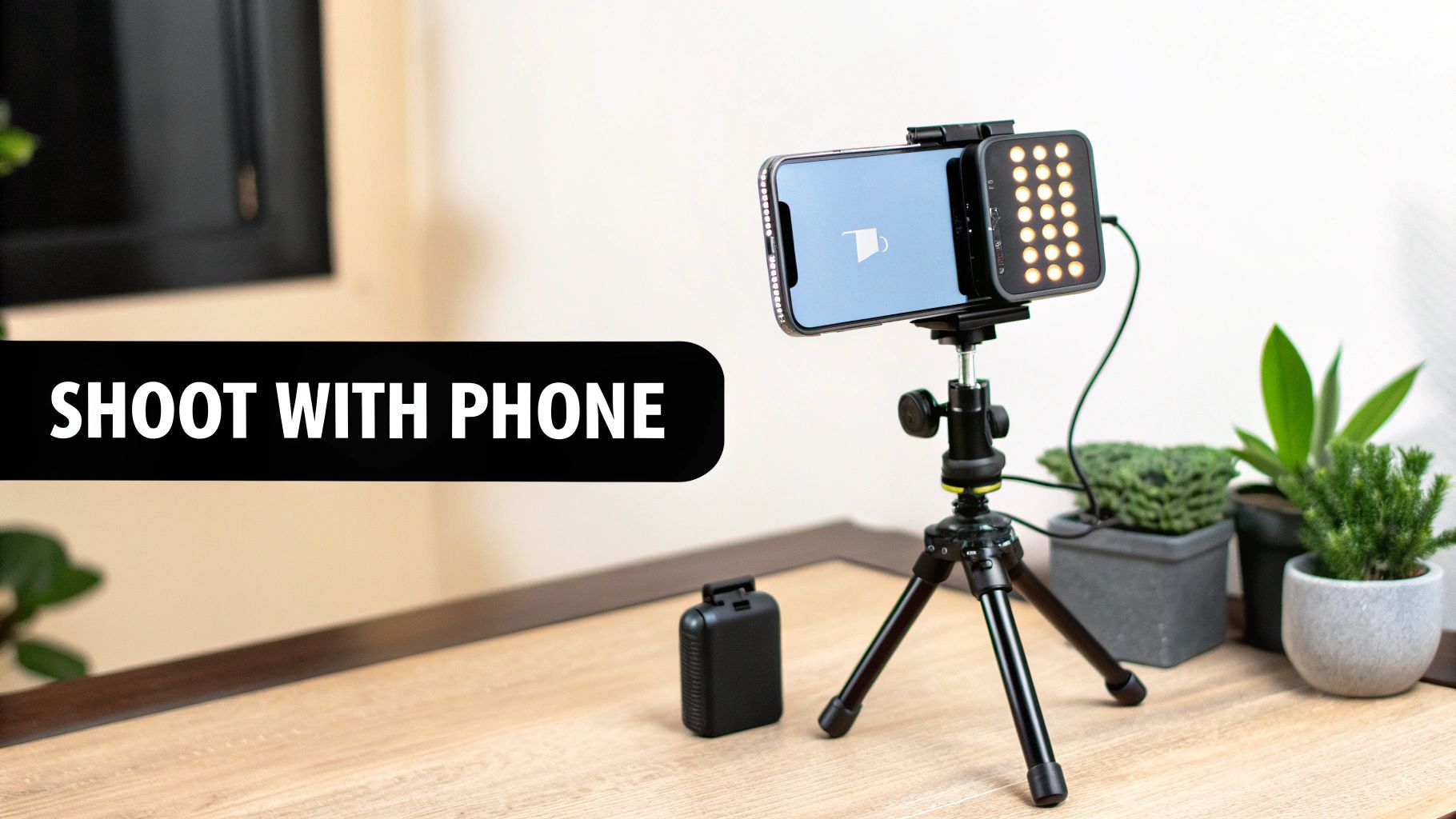 บุคคลกำลังบันทึกวิดีโอด้วยสมาร์ทโฟน โดยใช้แสงธรรมชาติจากหน้าต่าง