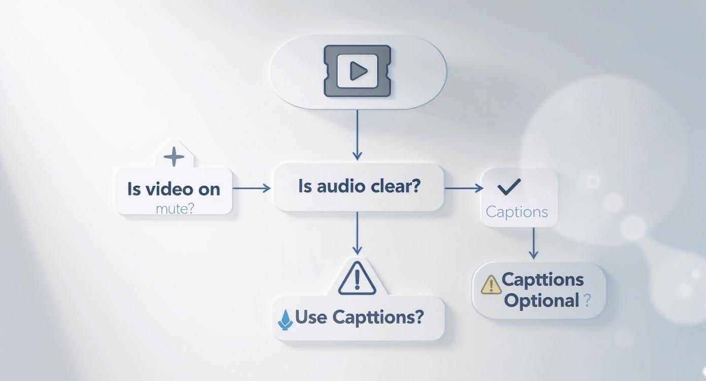 Flowchart detailing the process of checking video audio clarity and utilizing captions.