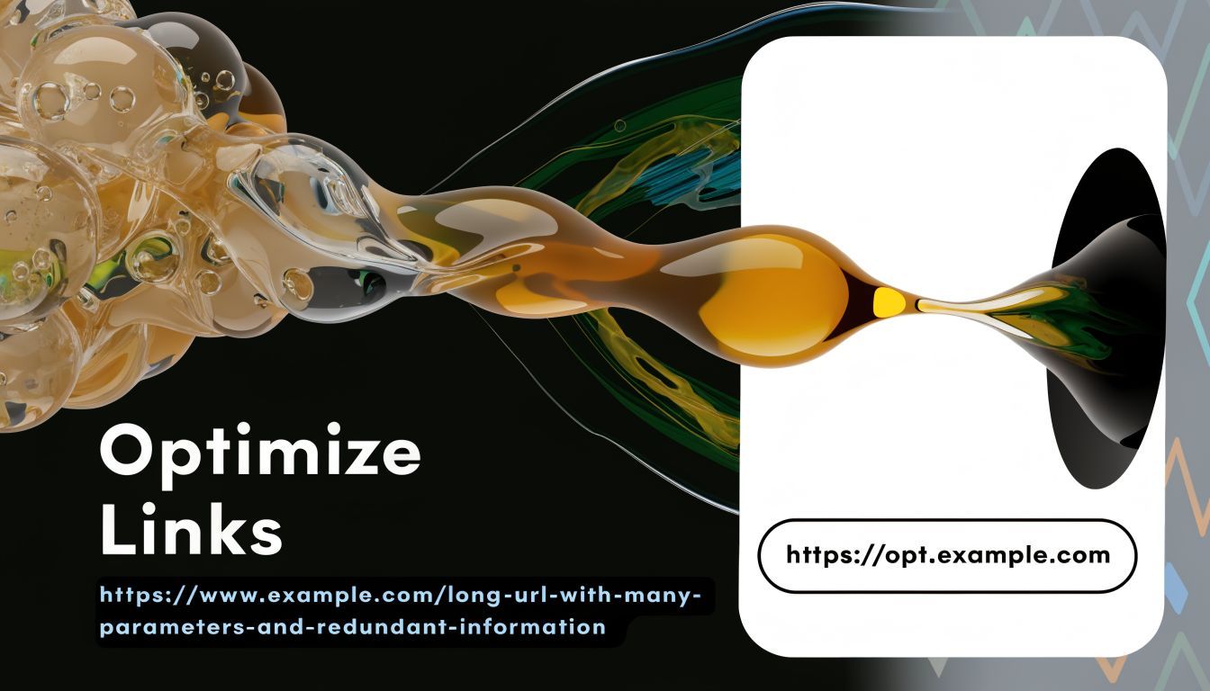 A digital graphic demonstrating how to compress and optimize a long, complex URL into a short link.