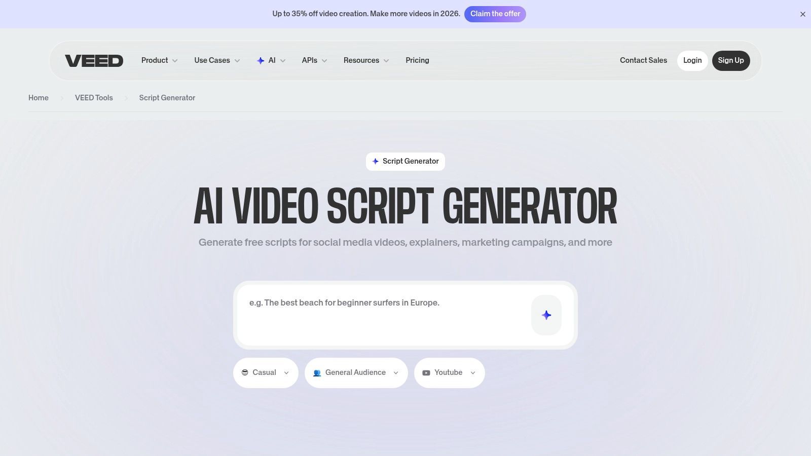 VEED AI Script Generator for UGC Ads