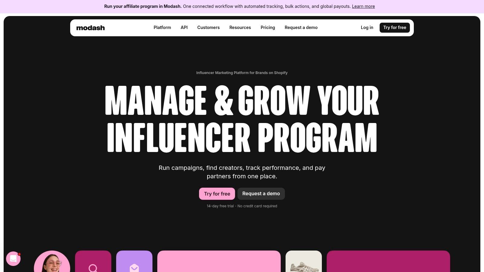 Modash user interface showing influencer search and filtering options.