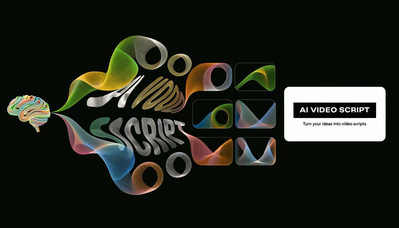 An abstract illustration depicting a human brain transforming ideas into structured AI video scripts with flowing graphics.