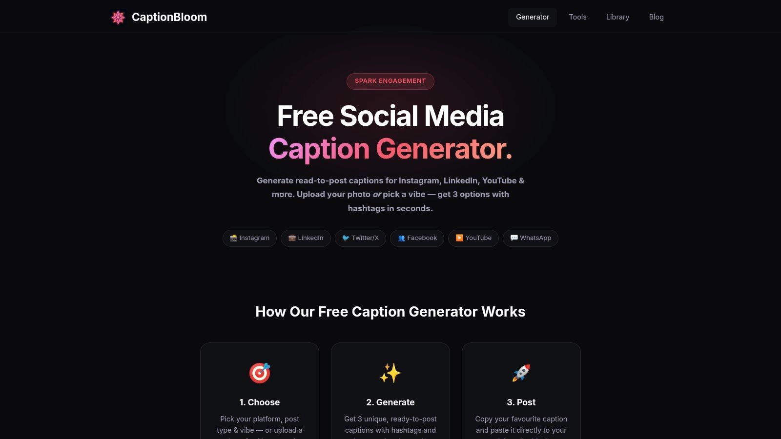CaptionBloom – Free Caption Generator