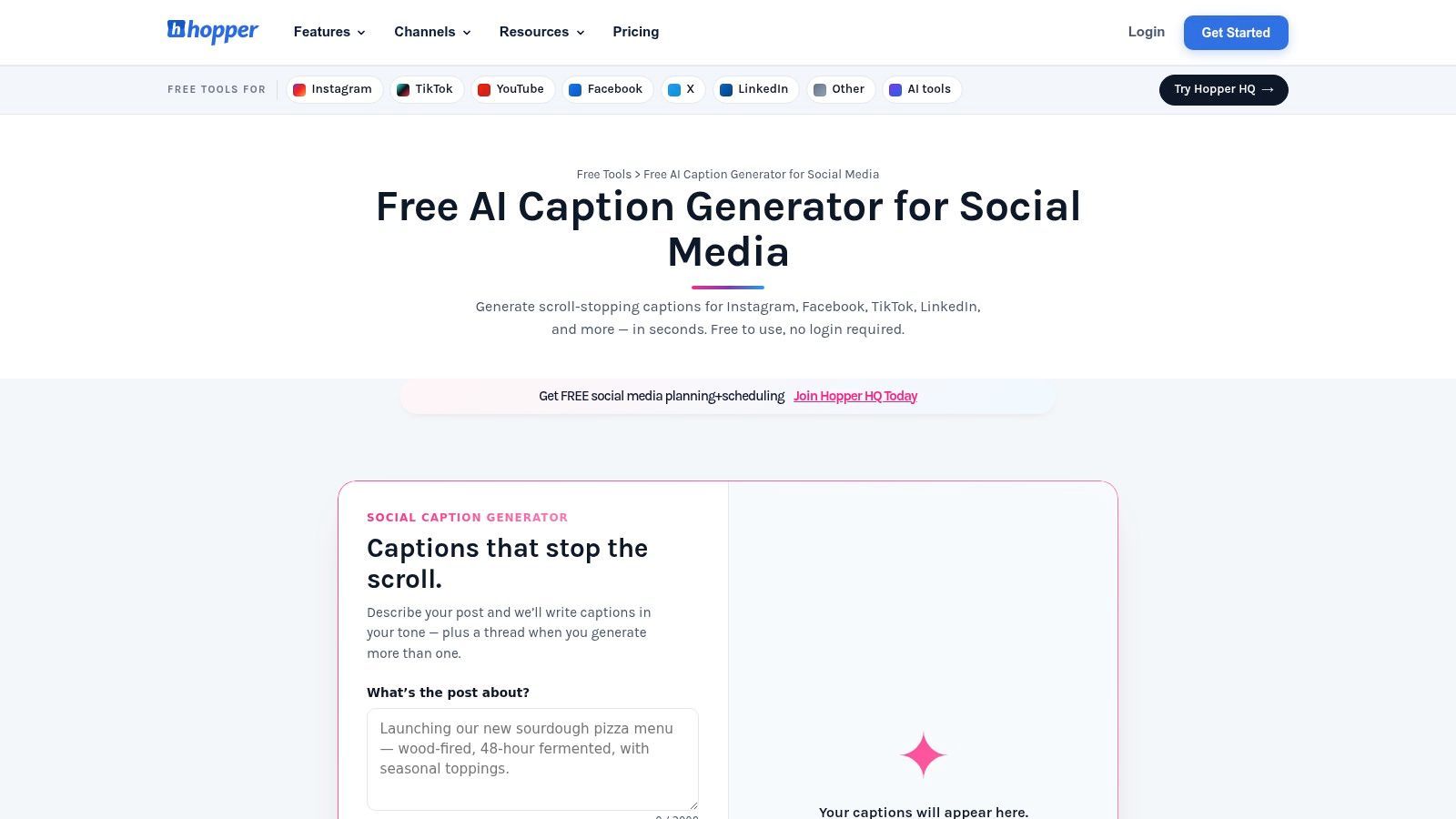 Hopper HQ – Free AI Caption Generator (standalone tool)