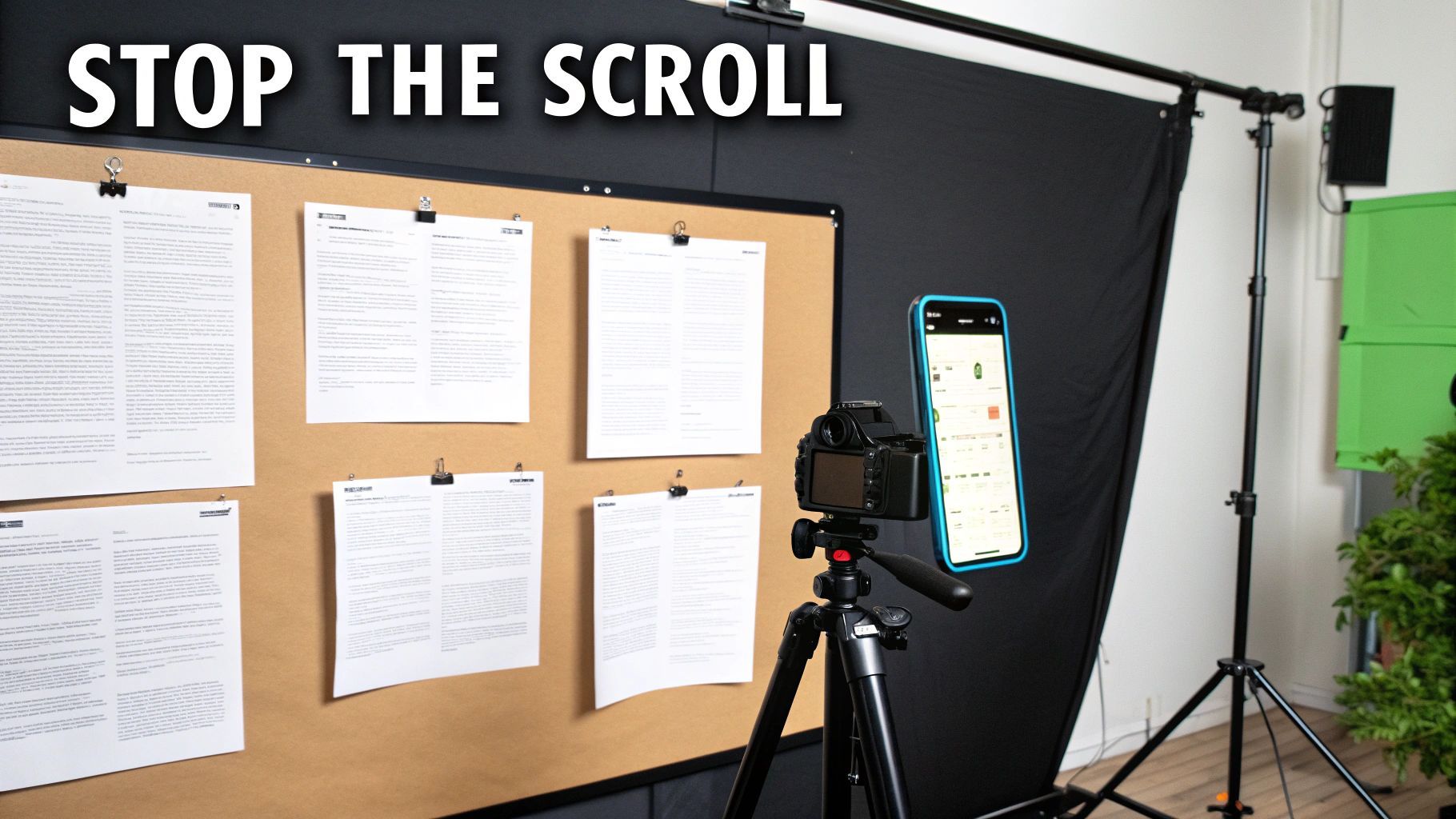 A person writing a script on a laptop, with a storyboard and notes laid out beside them.