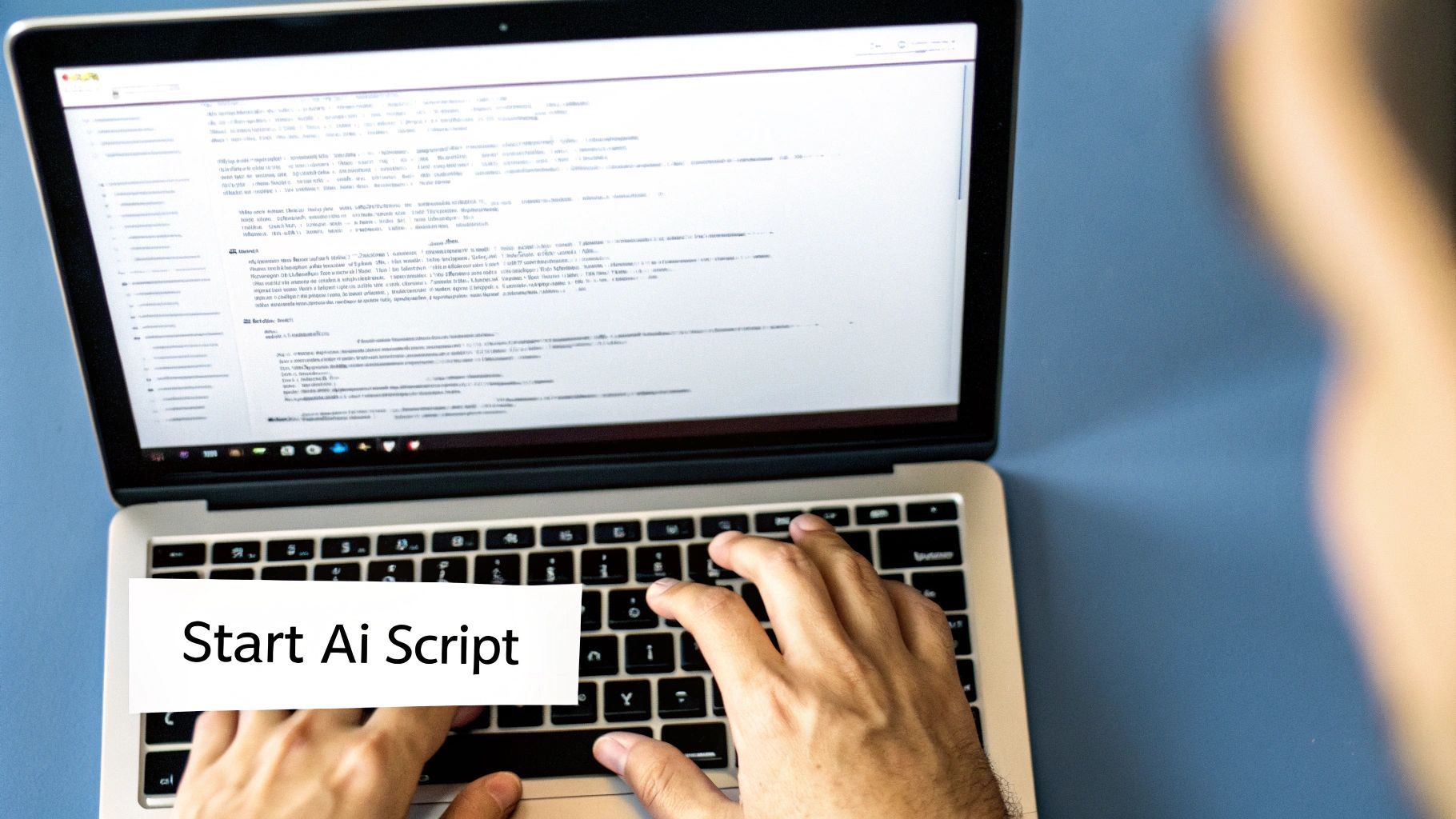 A creative person reviewing a script on a tablet, with AI icons and lightbulb elements floating around, symbolizing collaboration.