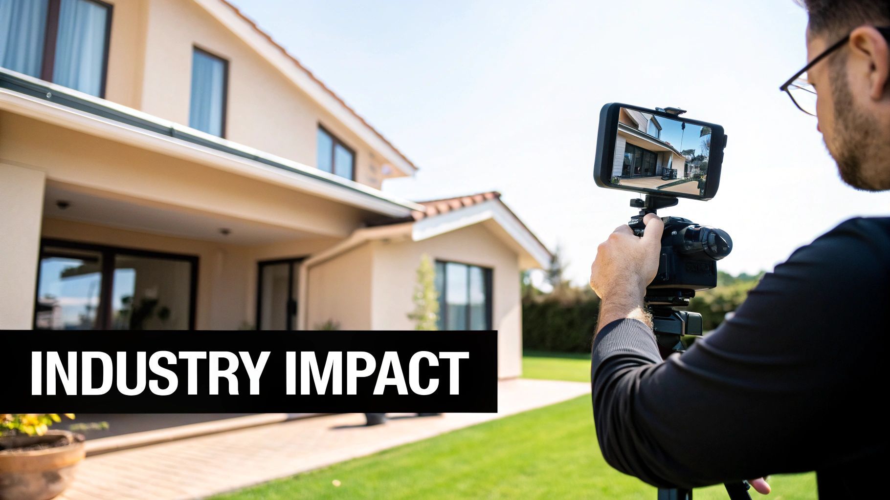 Professionals in various industries collaborating around a screen displaying an AI video script generator interface.