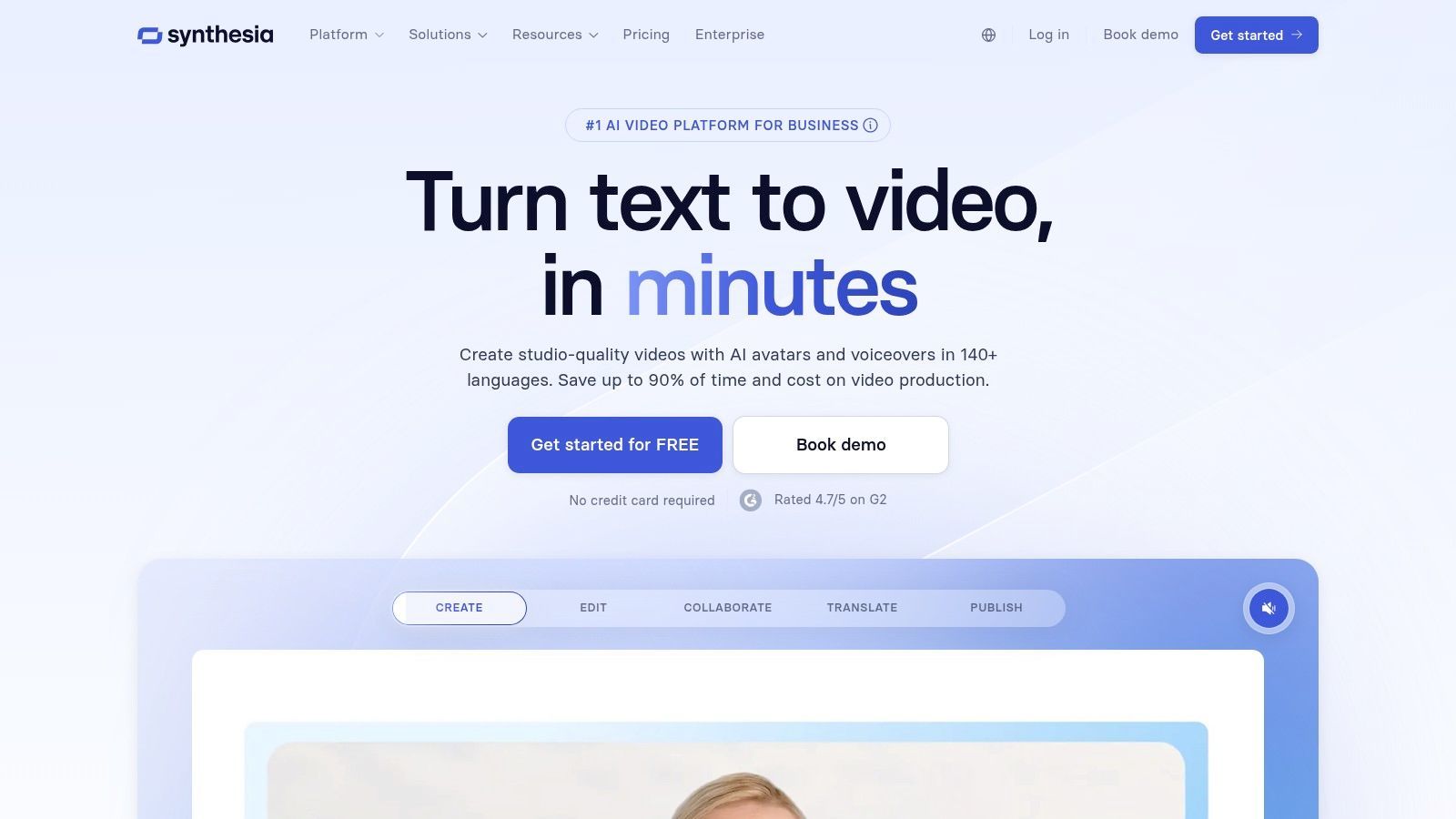 Synthesia avatar and video creation interface.